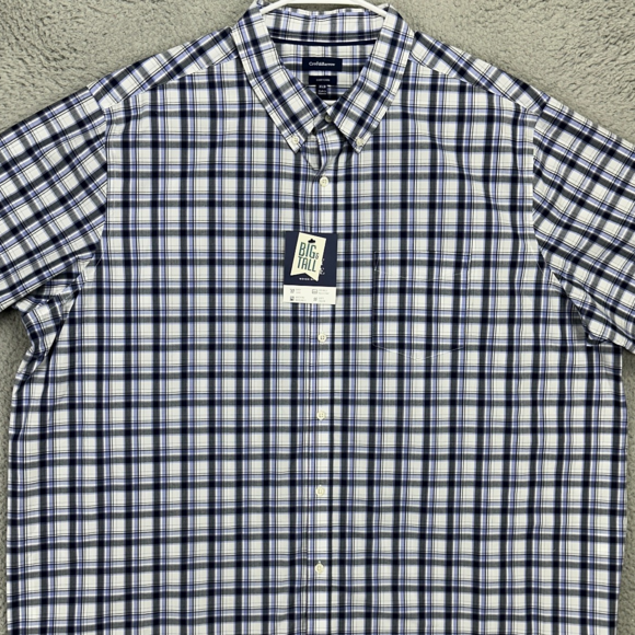 Croft Barrow Button Down Shirt Mens 3XB Big Tall Blue Purple Plaid Pocket NEW